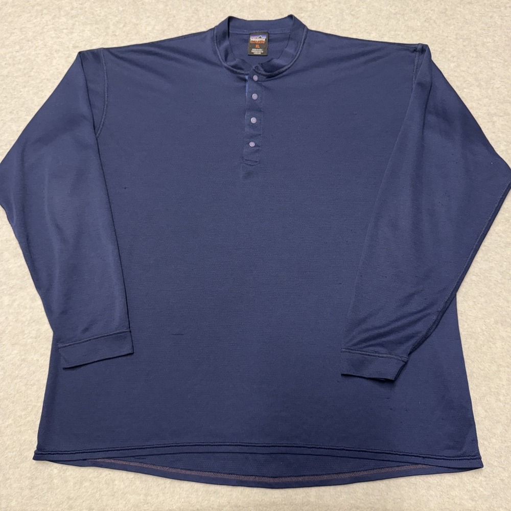 Patagonia Capilene Shirt Mens XL Blue Long Sleeve Henley USA Base Layer Top